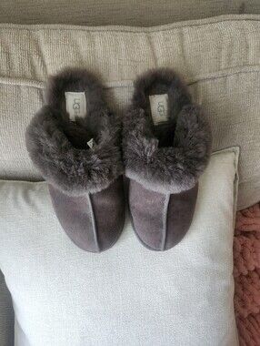UGG Women's Gray Shearling-Lined Slippers